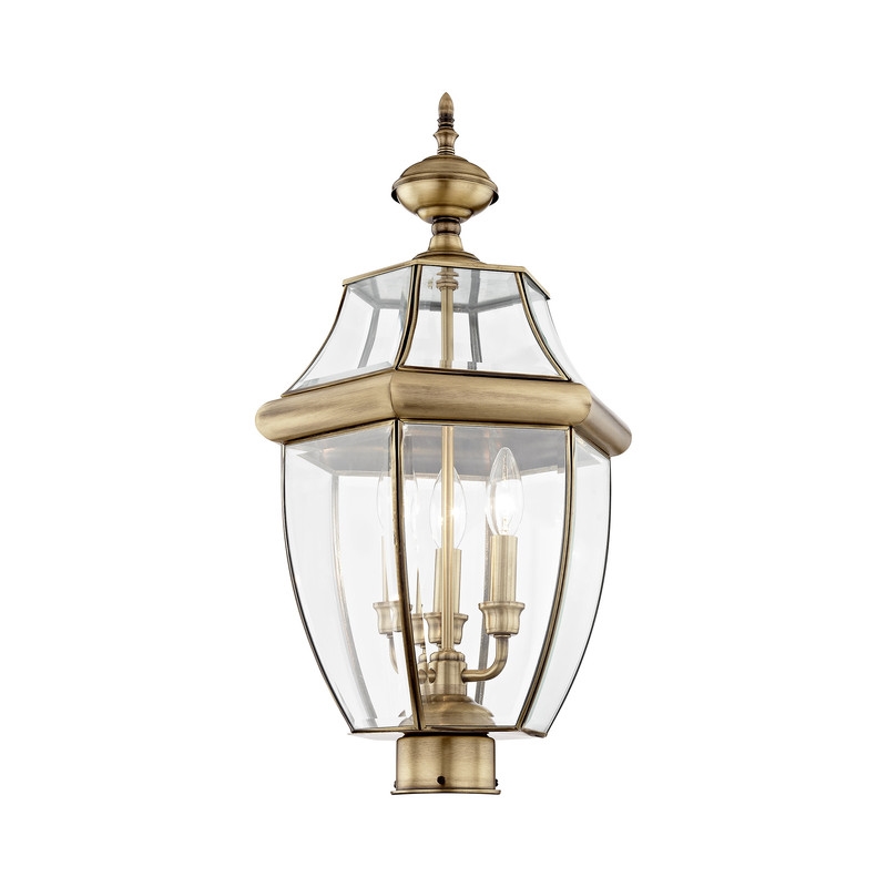 Beaumont Lane Contemporary 3 Light Antique Brass Outdoor Post Top Lantern