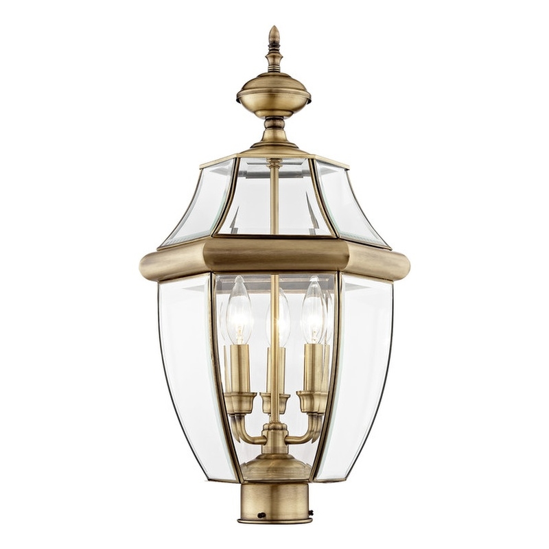 Beaumont Lane Contemporary 3 Light Antique Brass Outdoor Post Top Lantern