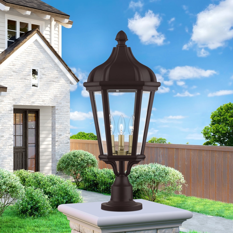 Beaumont Lane Contemporary 3 Light Outdoor Post Lantern in Bronze
