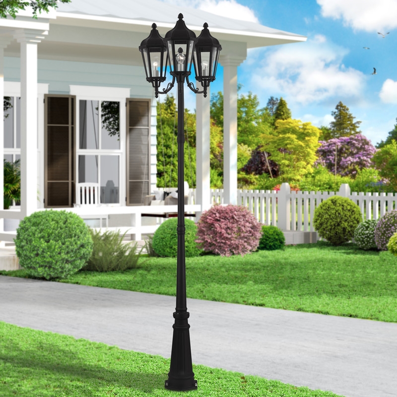 Beaumont Lane Contemporary 3 Light Outdoor Post Lantern in Textured Black