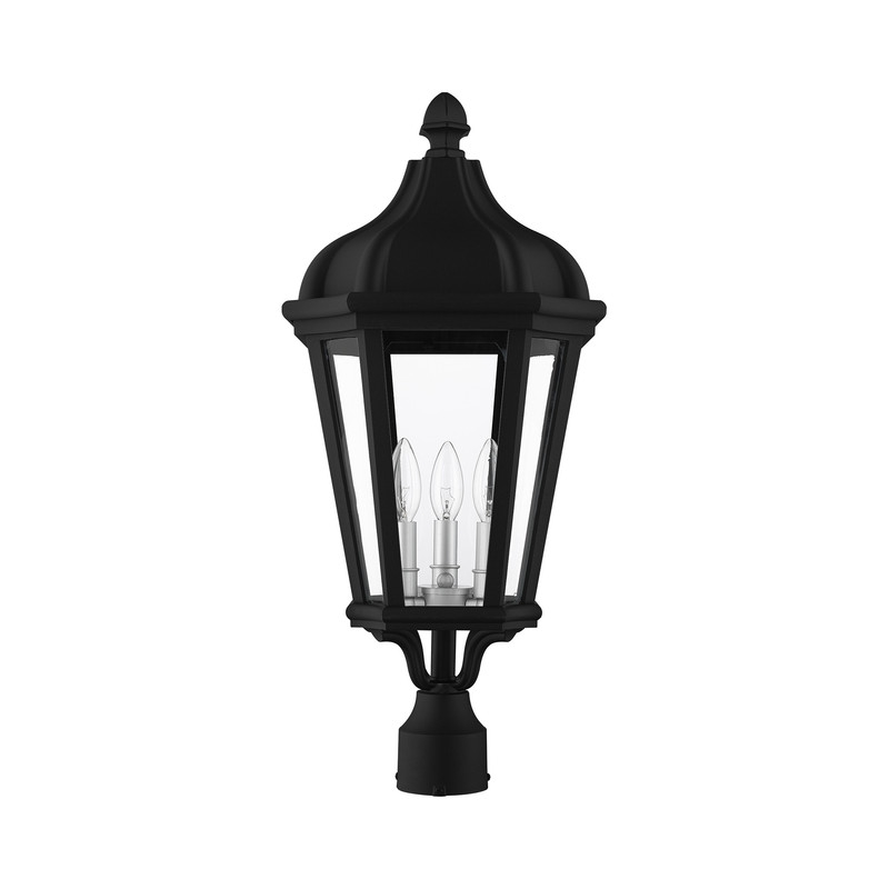 Beaumont Lane Contemporary 3 Light Outdoor Post Lantern in Textured Black