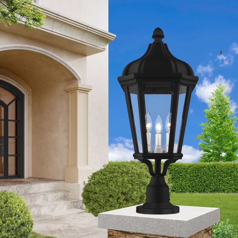 Beaumont Lane Contemporary 3 Light Outdoor Post Lantern in Textured Black