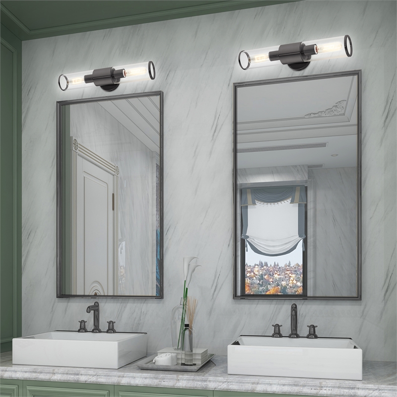 Beaumont Lane 2-Light Metal & Glass ADA Vanity Sconce in Black Chrome