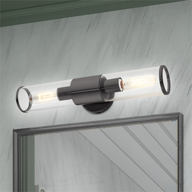 Beaumont Lane 2-Light Metal & Glass ADA Vanity Sconce in Black Chrome
