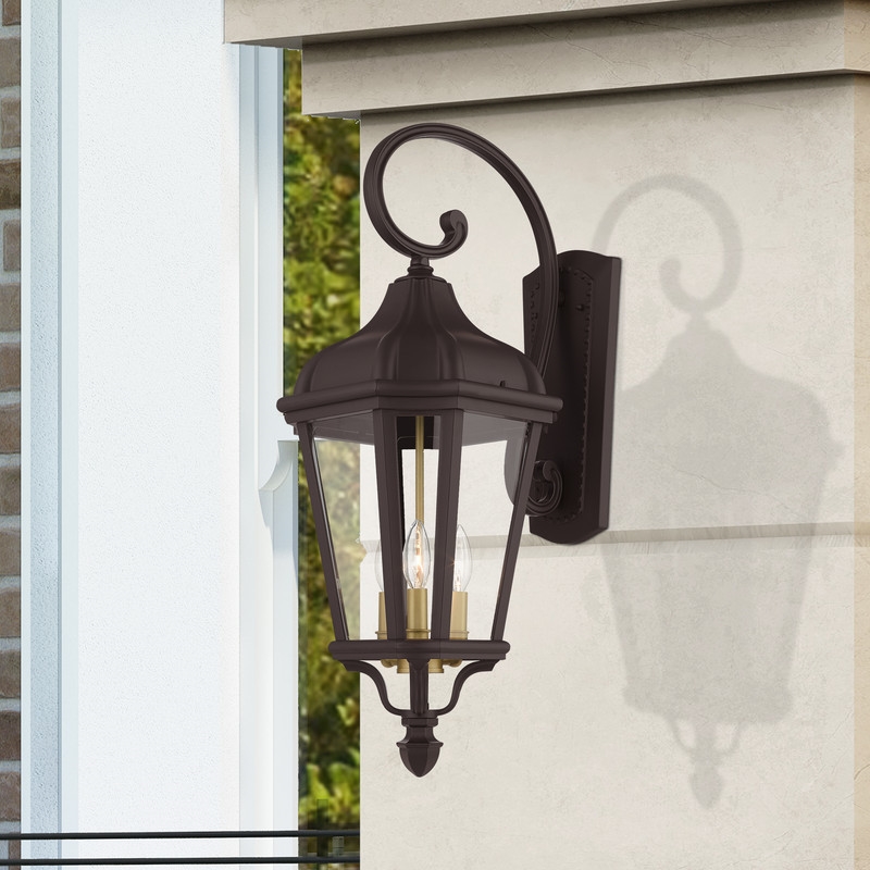 Beaumont Lane Contemporary 3 Light Outdoor Wall Lantern in Bronze