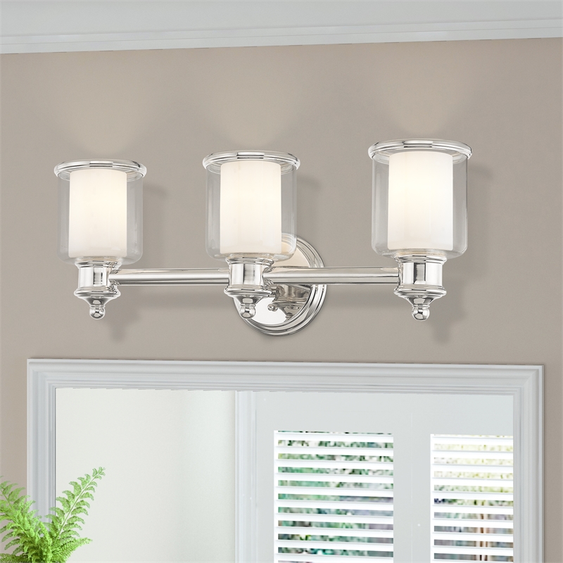 Beaumont Lane Transitional 3-Light Metal & Glass Bath Light in Polished Nickel