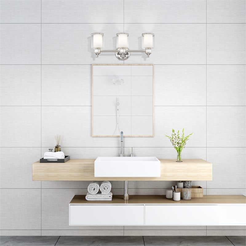 Beaumont Lane Transitional 3-Light Metal & Glass Bath Light in Polished Nickel