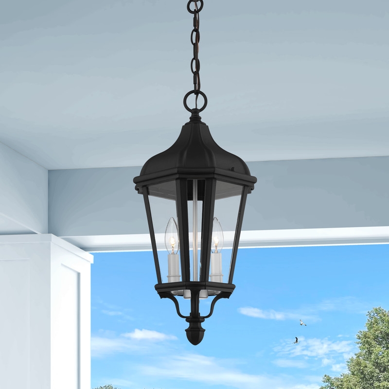 Beaumont Lane Contemporary 2 Light Outdoor Hanging Lantern in Textured Black