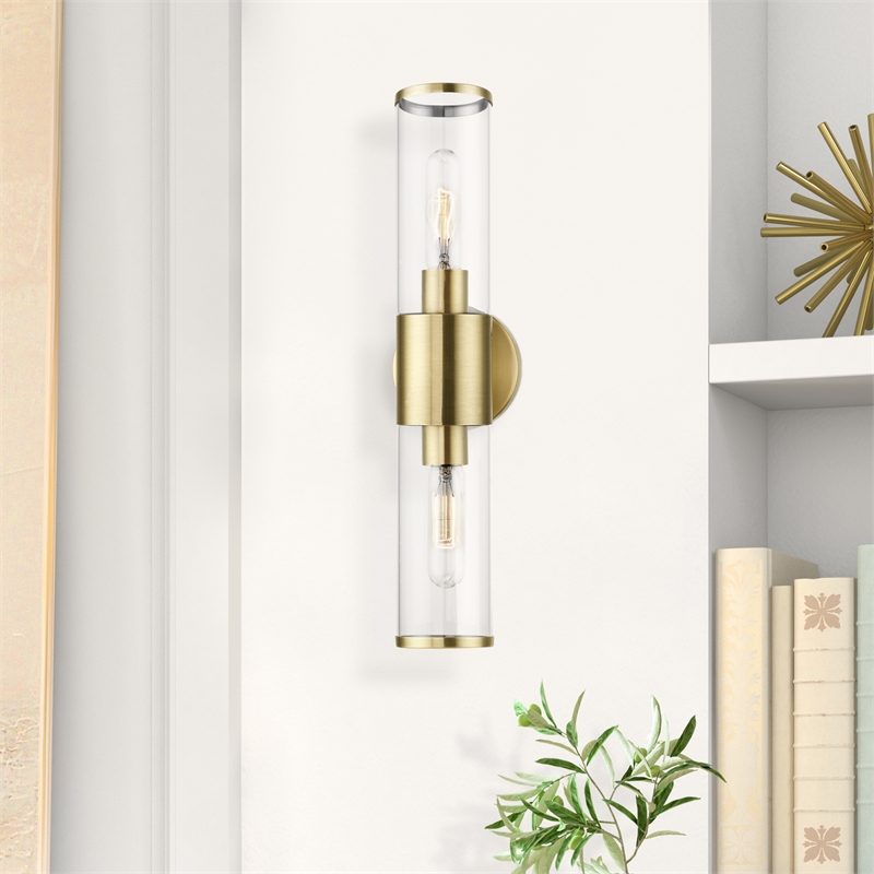 Beaumont Lane 2-Light Metal & Glass ADA Vanity Sconce in Antique Brass
