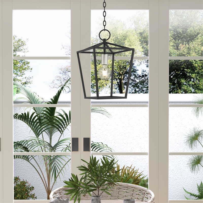 Beaumont Lane Transitional 1-Light Metal Convertible Lantern in Black