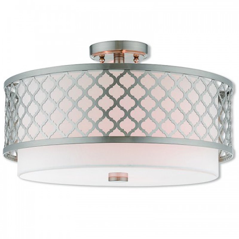 Beaumont Lane Contemporary 3 Light Semi Flush Mount in Brushed Nickel
