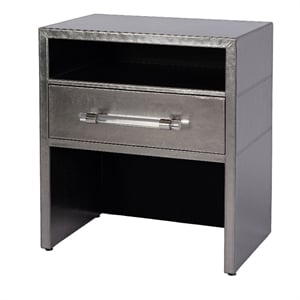 Beaumont Lane Transitional 24&quotW Leather 1-Drawer Nightstand in Silver