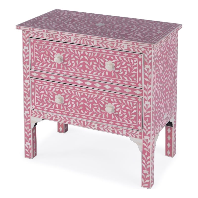 Beaumont Lane Wood Transitional Pink Bone Inlay Accent Chest
