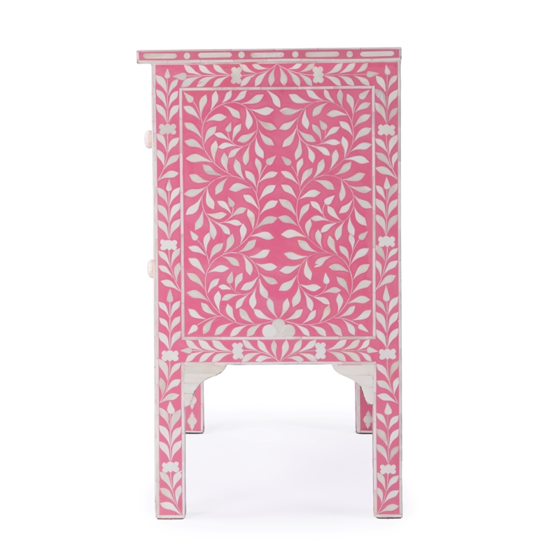 Beaumont Lane Wood Transitional Pink Bone Inlay Accent Chest