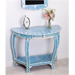 Beaumont Lane Transitional Blue Bone Inlay Demilune Console Table