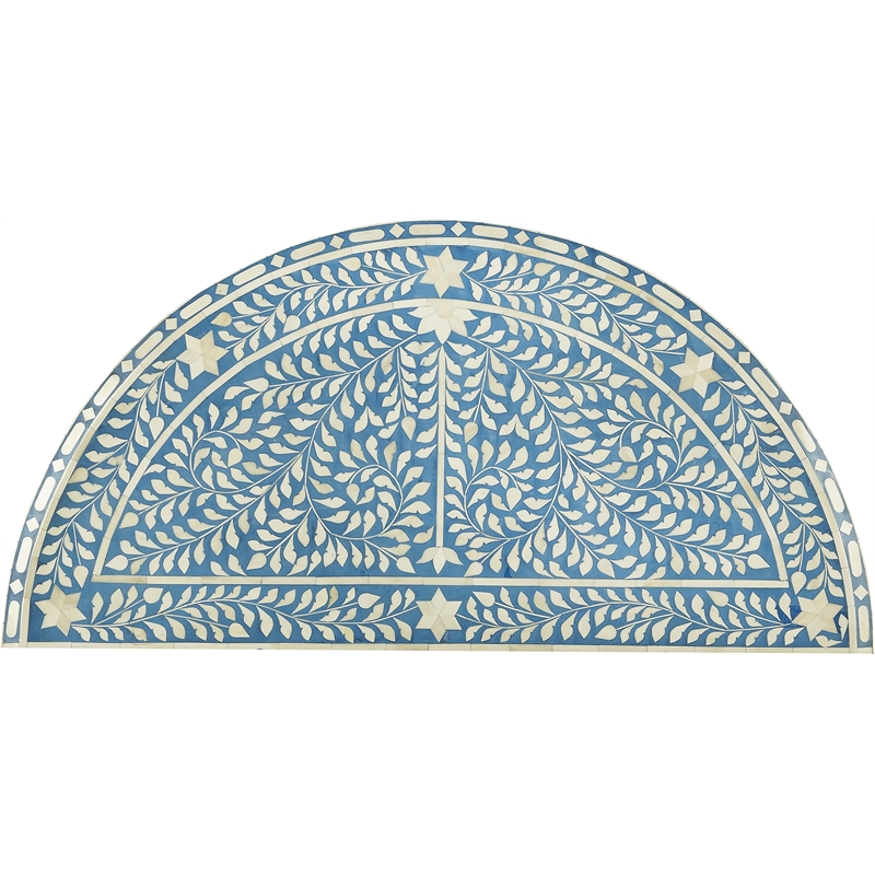 Beaumont Lane Transitional Blue Bone Inlay Demilune Console Table