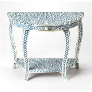 Beaumont Lane Transitional Blue Bone Inlay Demilune Console Table