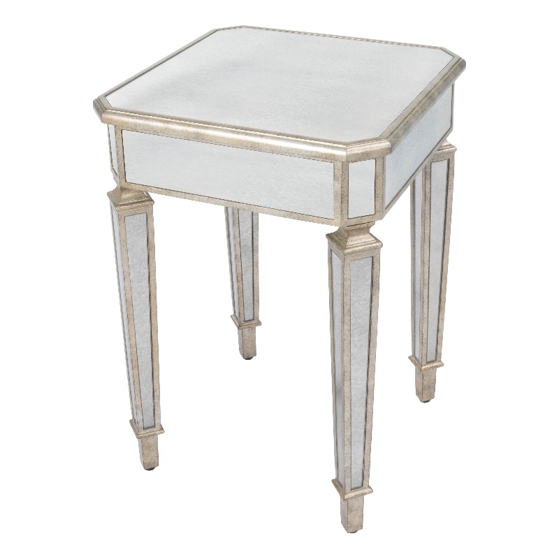 Beaumont Lane Contemporary Mirrored Accent Table in Silver Finish
