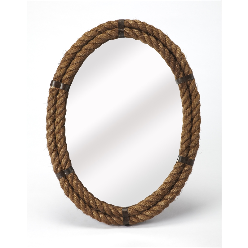 Beaumont Lane Modern Farmhouse Oval Rope Wall Mirror in Brown