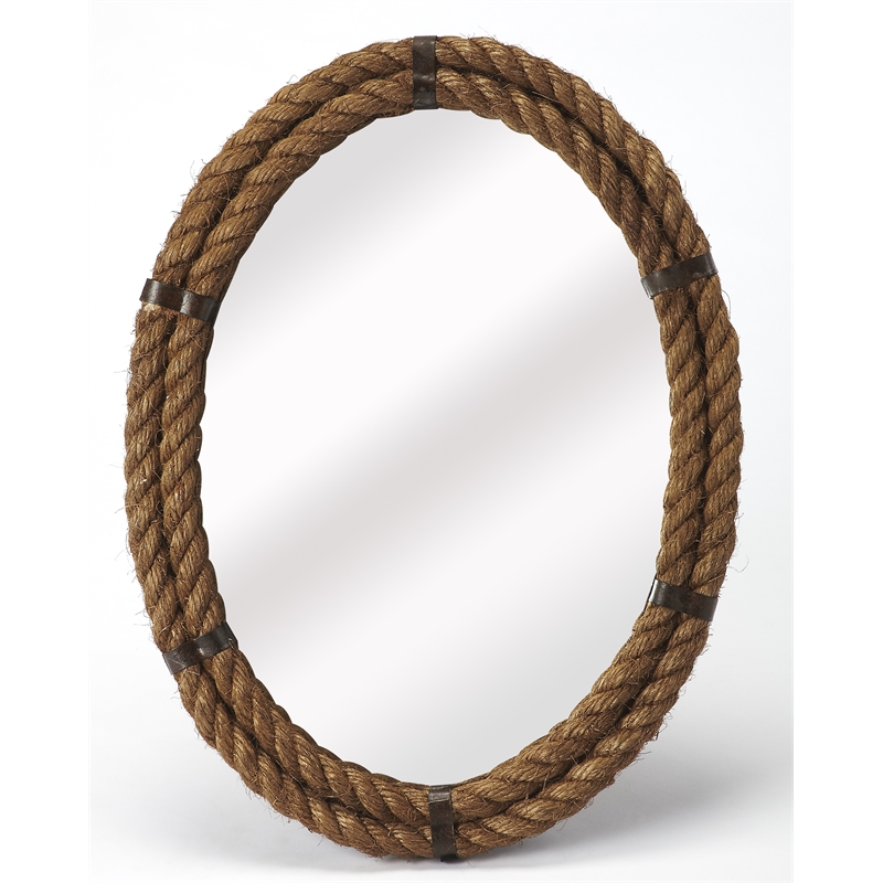 Beaumont Lane Modern Farmhouse Oval Rope Wall Mirror in Brown