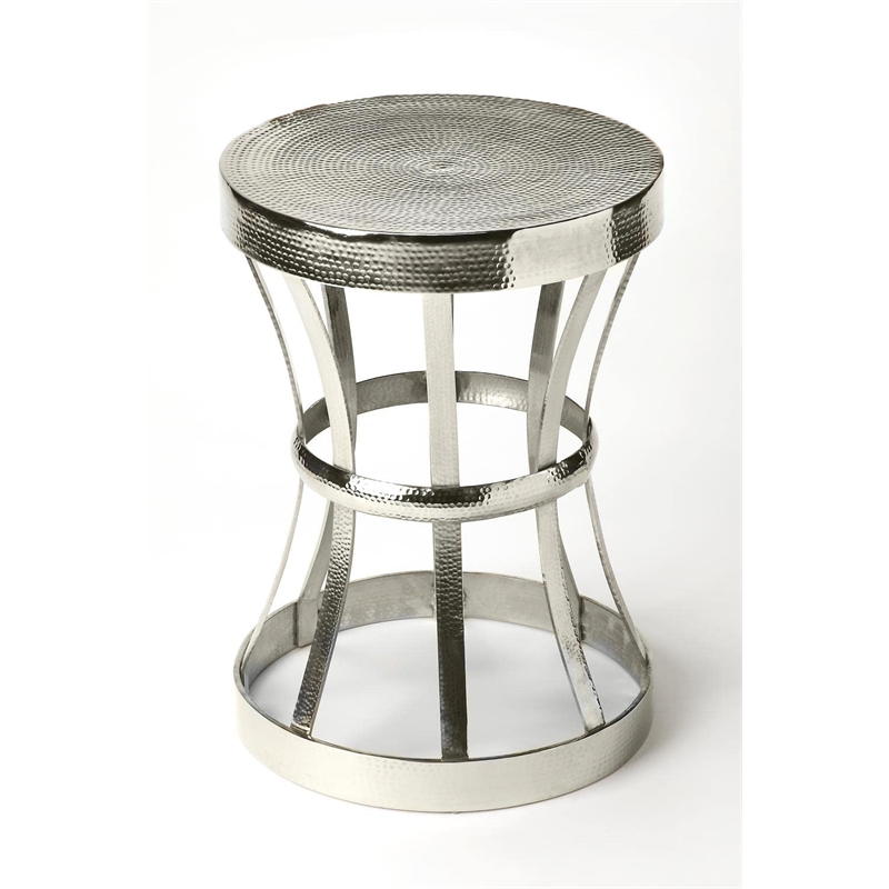 Beaumont Lane Metal Contemporary Industrial Chic End Table in Silver