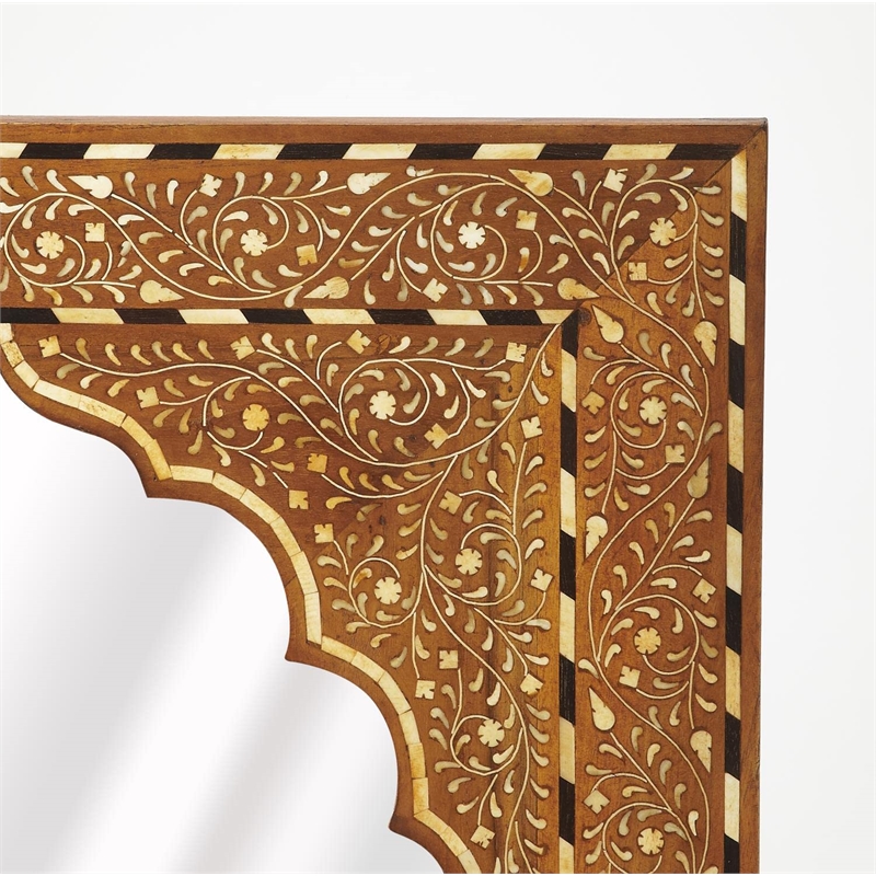 Beaumont Lane Contemporary Wood And Bone Inlay Wall Mirror in Brown