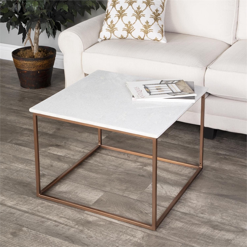 Beaumont Lane Contemporary Marble And Metal Coffee Table in White