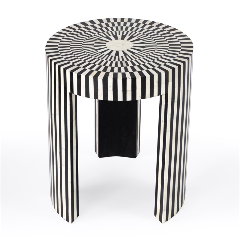 Beaumont Lane Transitional Bone Inlay Side Table In Black And White