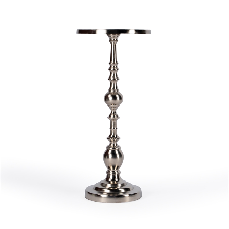 Beaumont Lane Transitional Silver Round Nickel Pedestal End Table