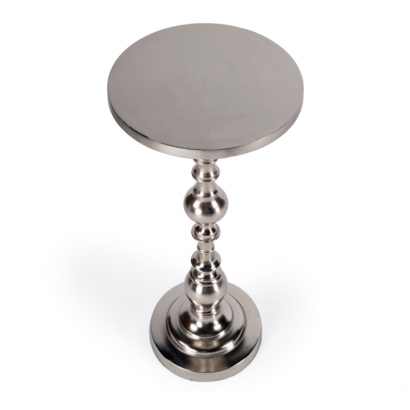 Beaumont Lane Transitional Silver Round Nickel Pedestal End Table