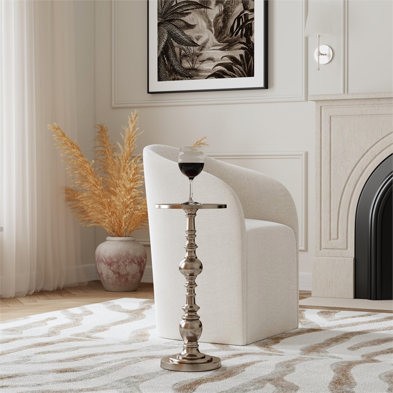 Beaumont Lane Transitional Silver Round Nickel Pedestal End Table