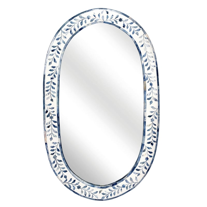 Beaumont Lane Wood Contemporary Blue And White Bone Inlay Mirror