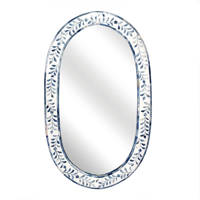 Beaumont Lane Wood Contemporary Blue And White Bone Inlay Mirror