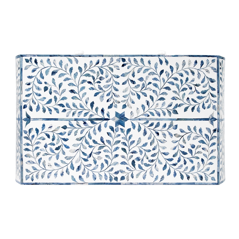 Beaumont Lane Modern Blue And White Bone Inlay 3 Drawer Chest