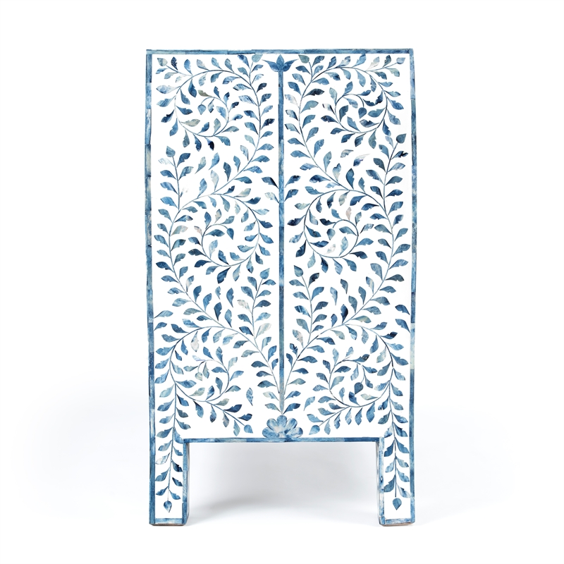 Beaumont Lane Modern Blue And White Bone Inlay 3 Drawer Chest