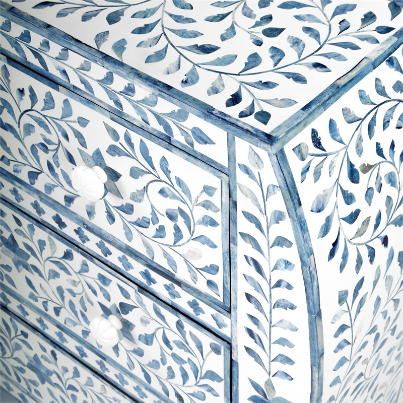 Beaumont Lane Modern Blue And White Bone Inlay 3 Drawer Chest
