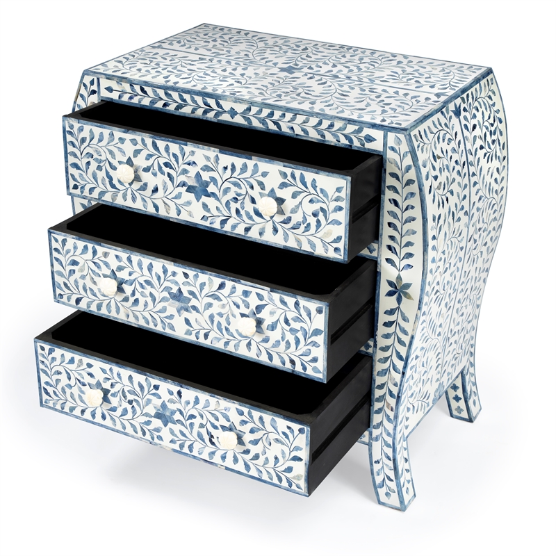 Beaumont Lane Modern Blue And White Bone Inlay 3 Drawer Chest