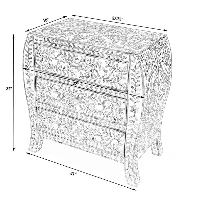 Beaumont Lane Modern Blue And White Bone Inlay 3 Drawer Chest