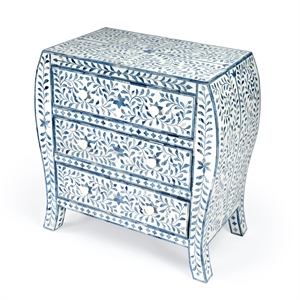 Beaumont Lane Modern Blue And White Bone Inlay 3 Drawer Chest