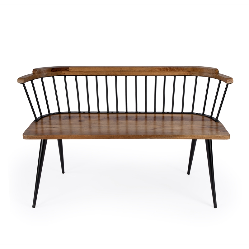 Beaumont Lane Modern Transitional Spindle Back Wood Bench in Brown