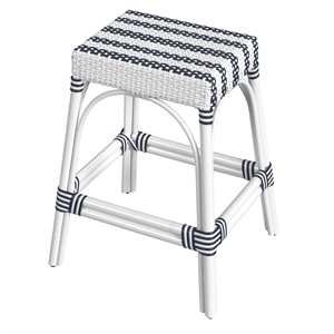 Beaumont Lane Coastal Rattan 24.5&quot Counter Stool - White & Navy Stripe