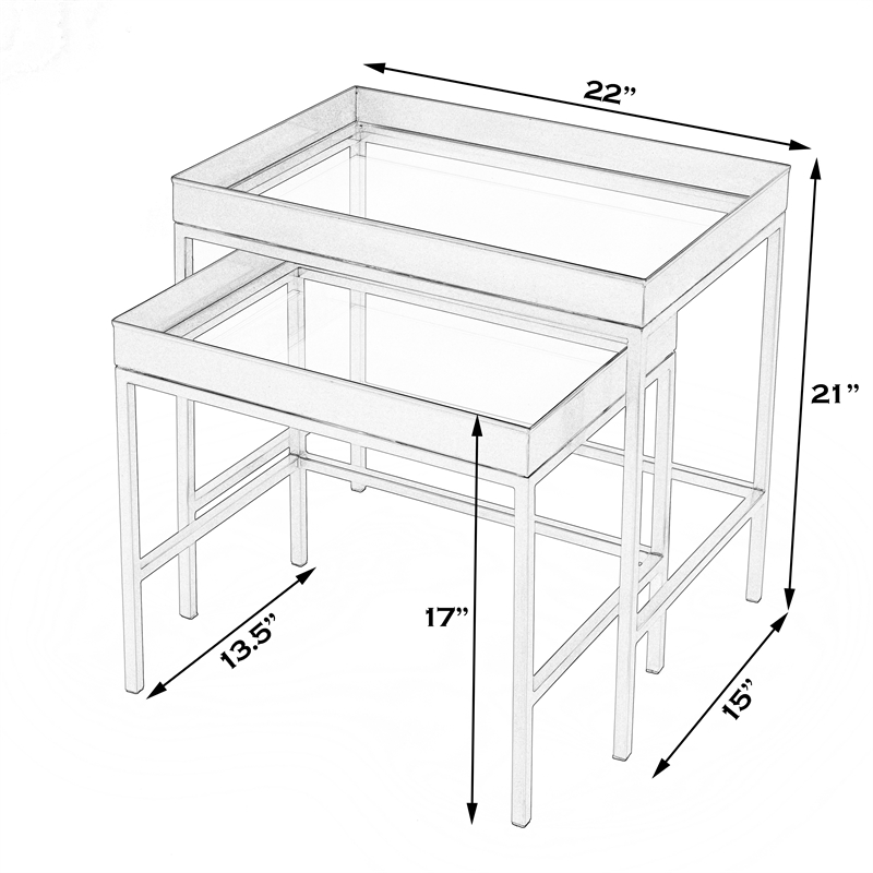 Beaumont Lane Contemporary Gold 2 Piece Glass Nesting Tables
