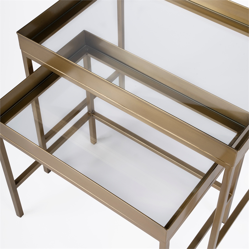 Beaumont Lane Contemporary Gold 2 Piece Glass Nesting Tables