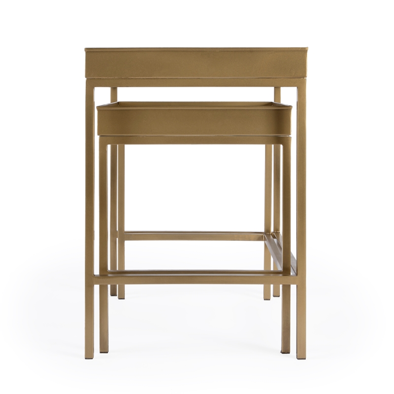 Beaumont Lane Contemporary Gold 2 Piece Glass Nesting Tables