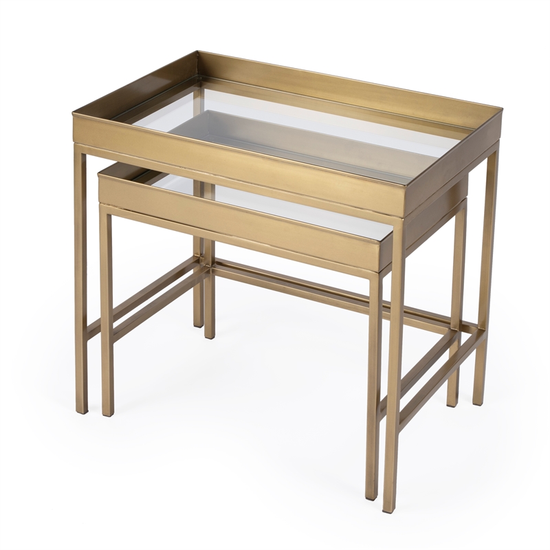 Beaumont Lane Contemporary Gold 2 Piece Glass Nesting Tables