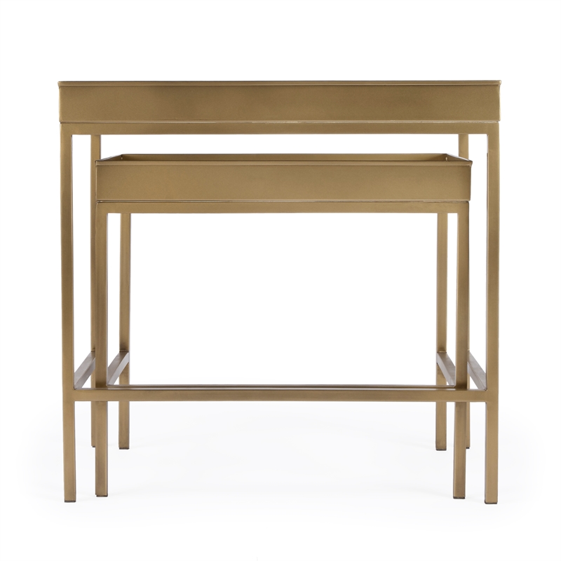 Beaumont Lane Contemporary Gold 2 Piece Glass Nesting Tables
