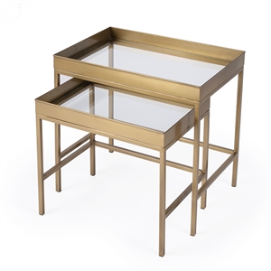 Beaumont Lane Contemporary Gold 2 Piece Glass Nesting Tables
