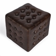 Beaumont Lane Transitional Button Tufted Leather Ottoman in Brown