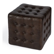 Beaumont Lane Transitional Button Tufted Leather Ottoman in Brown