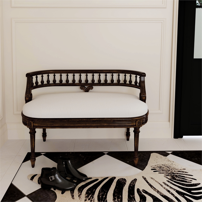 Beaumont Lane Traditional Upholstered Bench in Antique Cherry